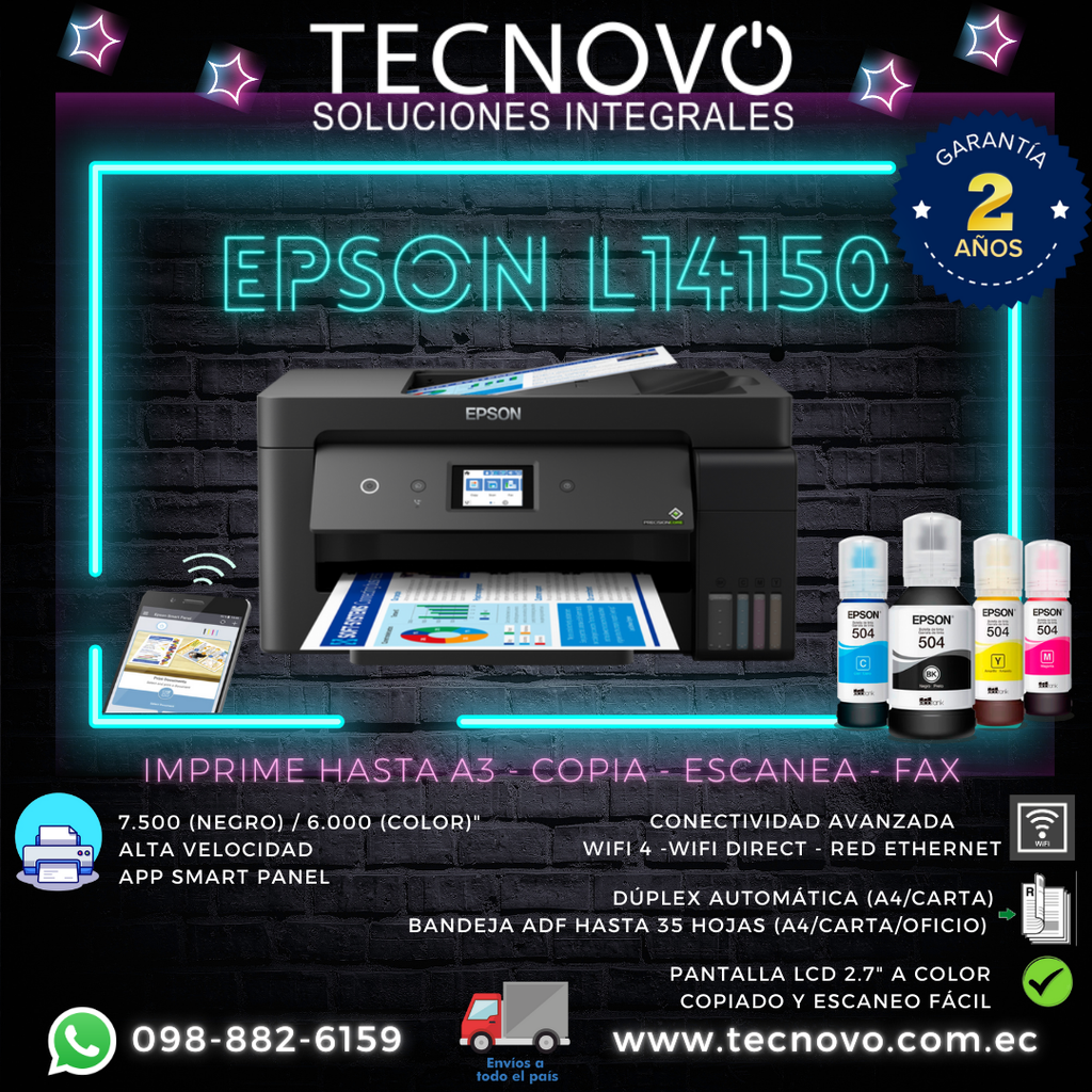 Impresora EPSON L14150 Multifunción A3 4 Colores ADF DUPLEX A4