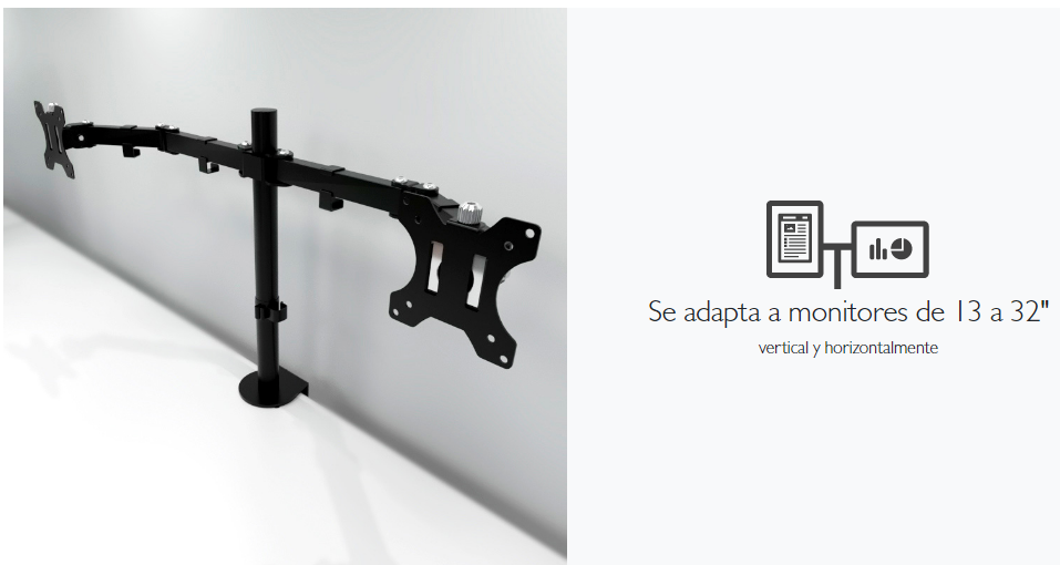 Soporte de monitor KLIP XTREME KPM-310 dual montaje escritorio