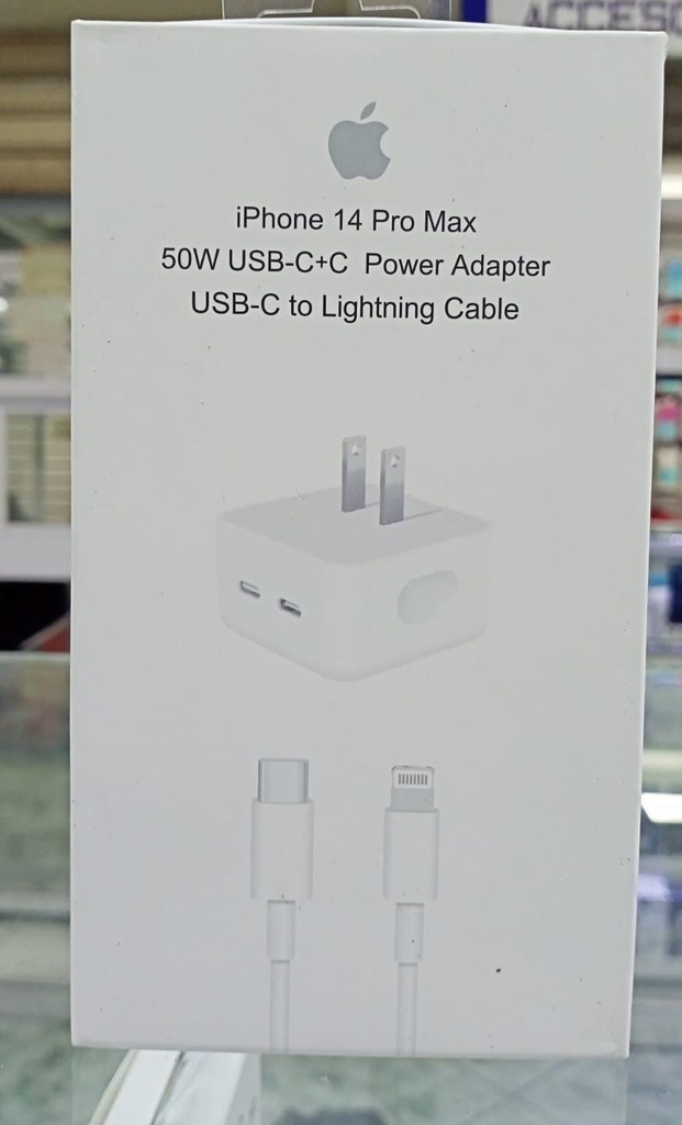 Cargador 50W para Iphone 14 Pro Max  Incluye cable USB-C a Lightning