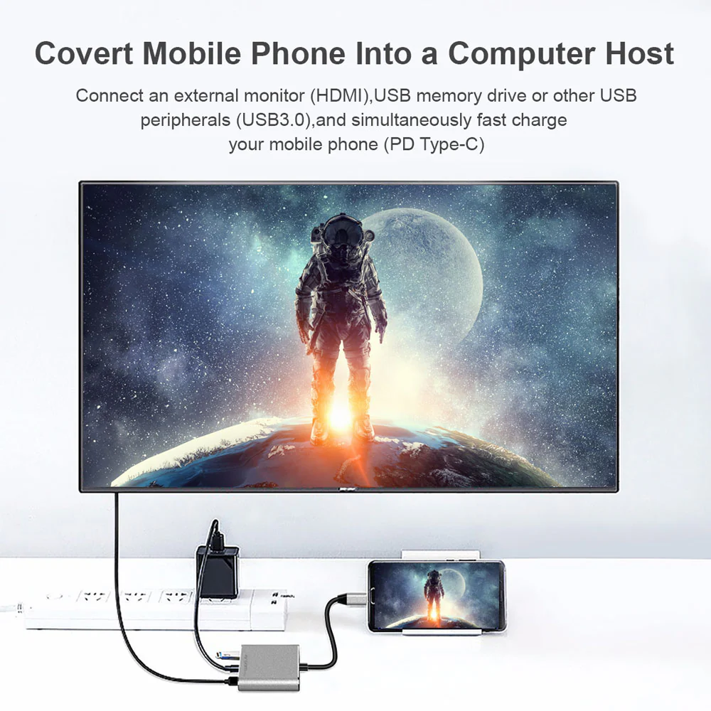HUB ARGOM Oneaxess USB-C a HDMI, USB 3.0 y USB-C PD