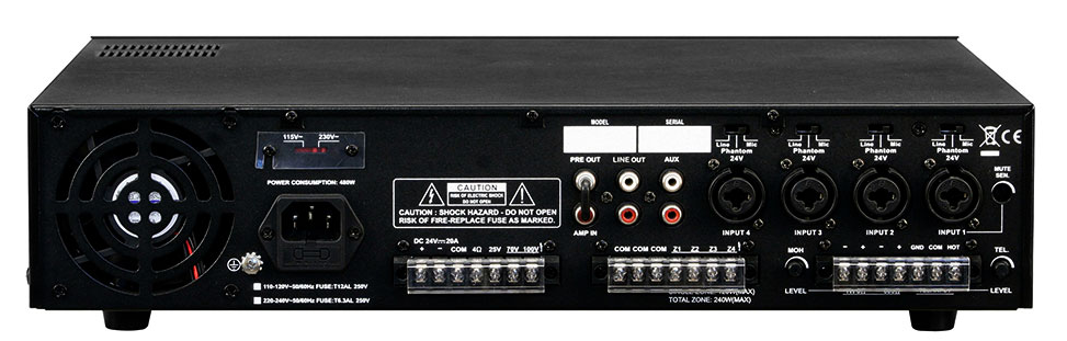 Amplificador Show 4 zonas 240W USB/SD/MP3/MMC