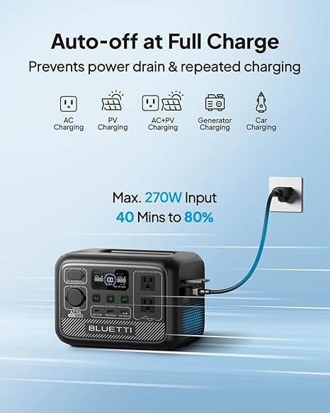 Batería portátil BLUETTI 300WAh, Potencia de elevación 600WAh.