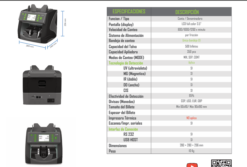 Contadora de billetes SAT BC5110 + Detector