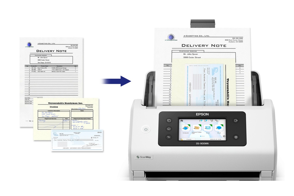 Escáner alta velocidad Color Epson Workforce DS-900WN WIFI RED USB DUPLEX