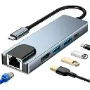 HUB TREQA Multipuertos USB-C 5 EN 1 A USB-C 2USB-3.0 ETHERNET HDMI 