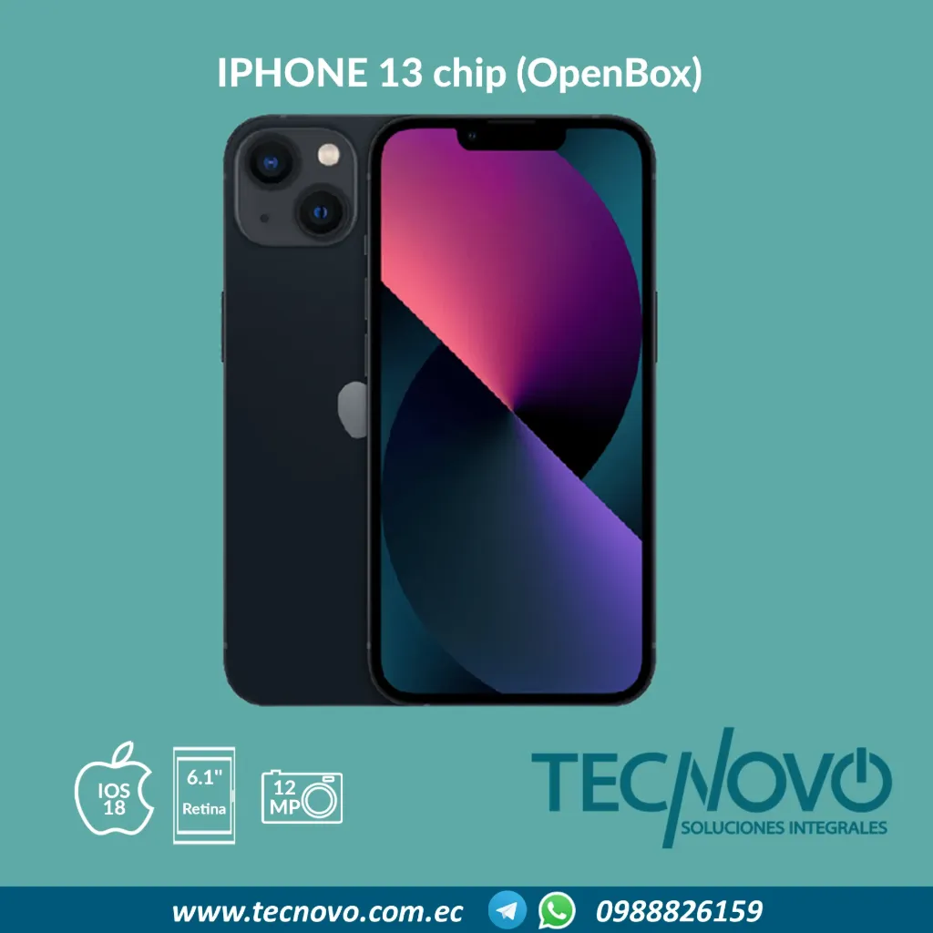 [Contado $460,00 / Tarjeta $480 (6 pagos de $84 / 12 pagos de $44)] Celular Apple Iphone 13 CHIP (OPEN BOX) (128 GB)