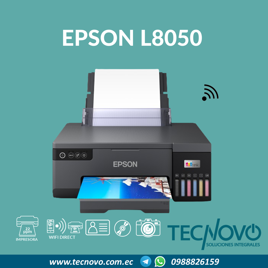 Impresora EPSON Fotográfica Inalámbrica L8050 Ecotank CD/DVD/TARJETA DE ID/FOTO