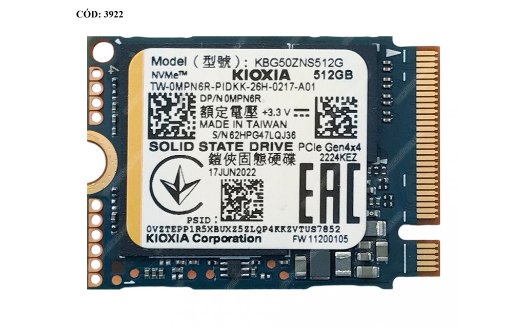 Disco SSD NVME Kioxia KGB60ZNS512G 512GB 2230 Open Box