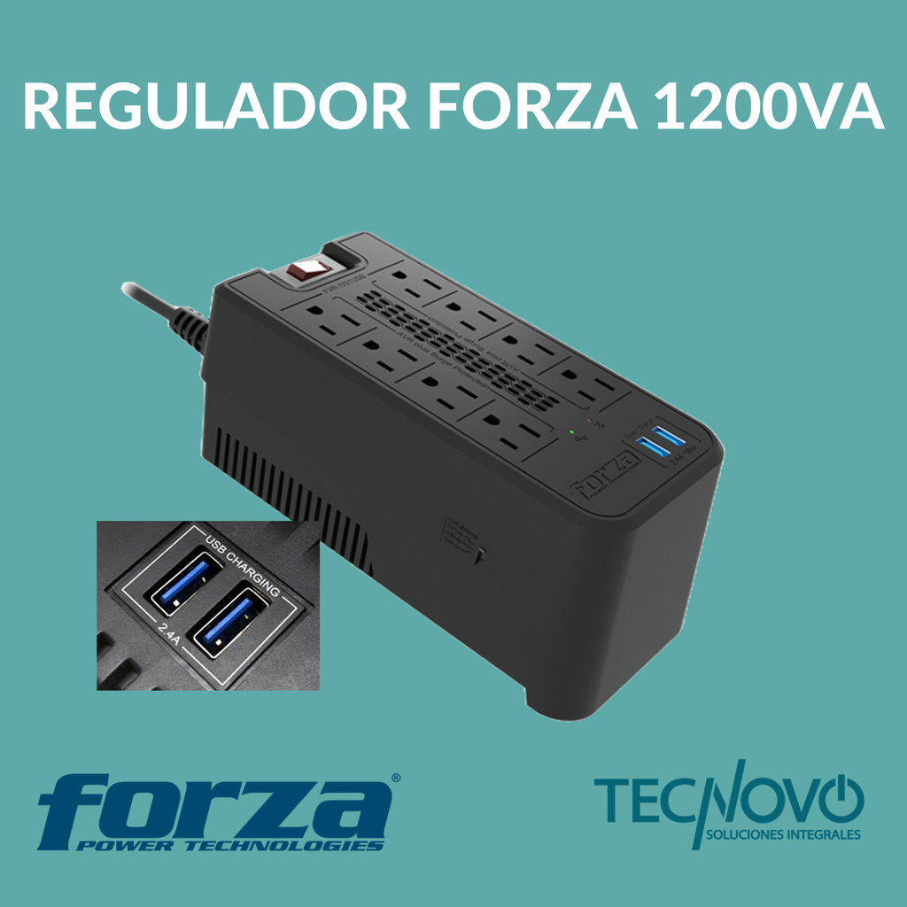 Regulador FORZA FVR-1221USB 1200VA/600W 120V 8 tomas