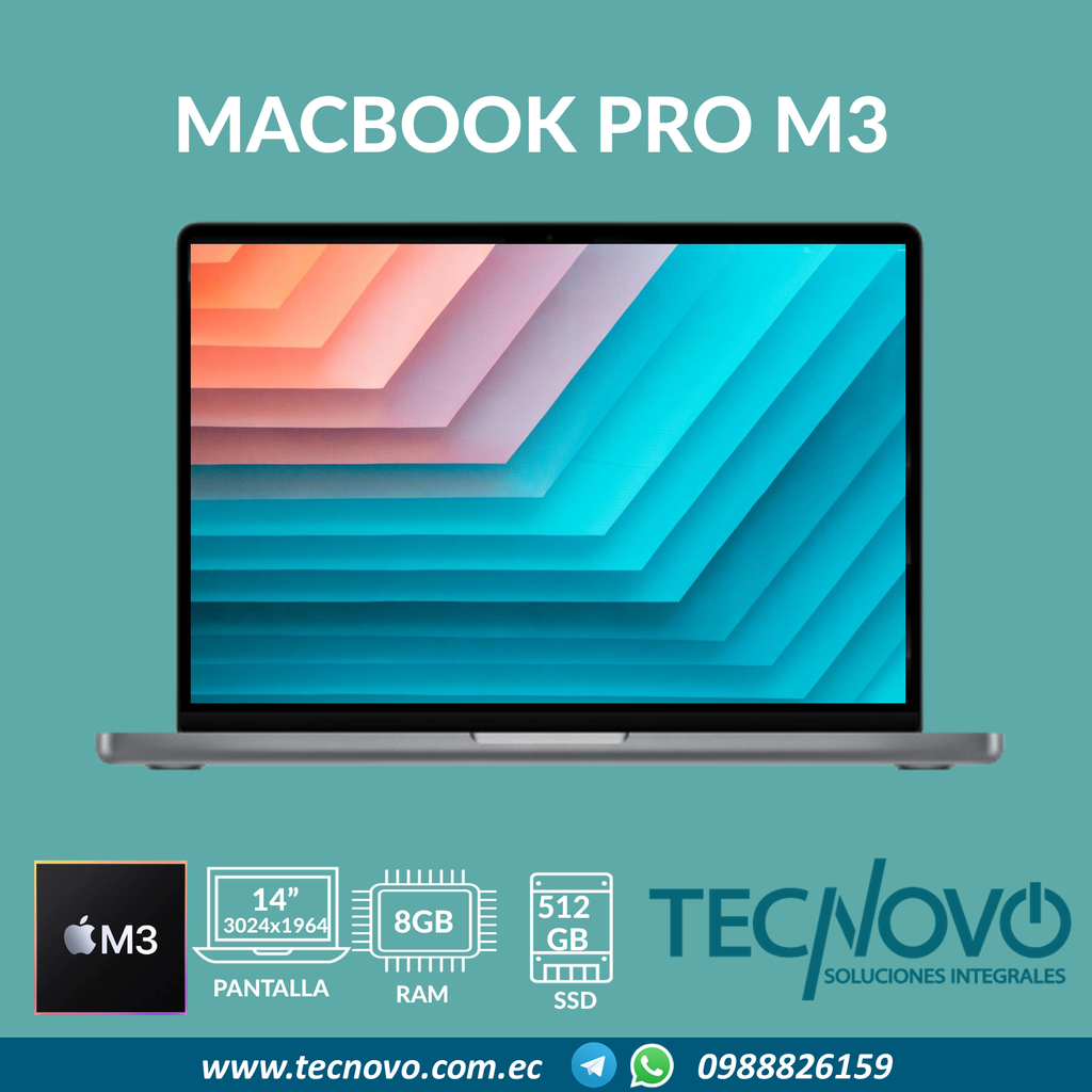 Laptop APPLE MacBook Pro M3 CHIP 8-core 10-core GPU 8GB 512GB 14" Retina