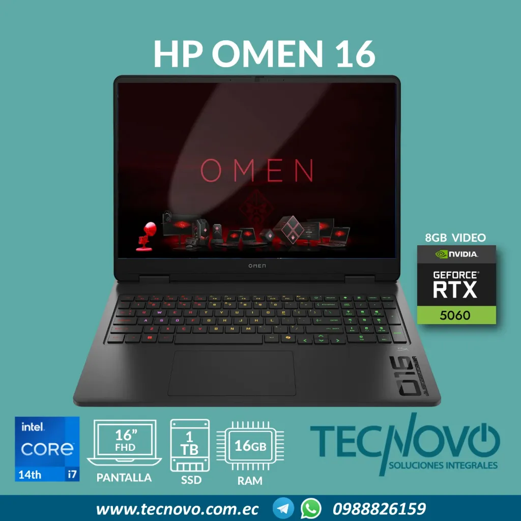Laptop HP Omen 16-am0014l Intel Core I7-14650HX 16GB 1TB SSD RTX-5060 8GB 16" 2k