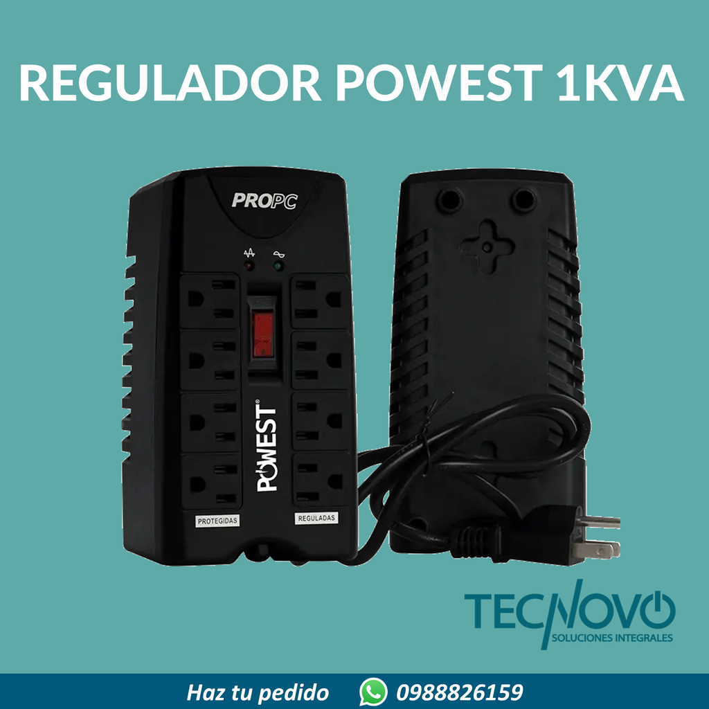 Regulador Voltaje Powest PROPC1000 1KVA 120VA 8 tomas