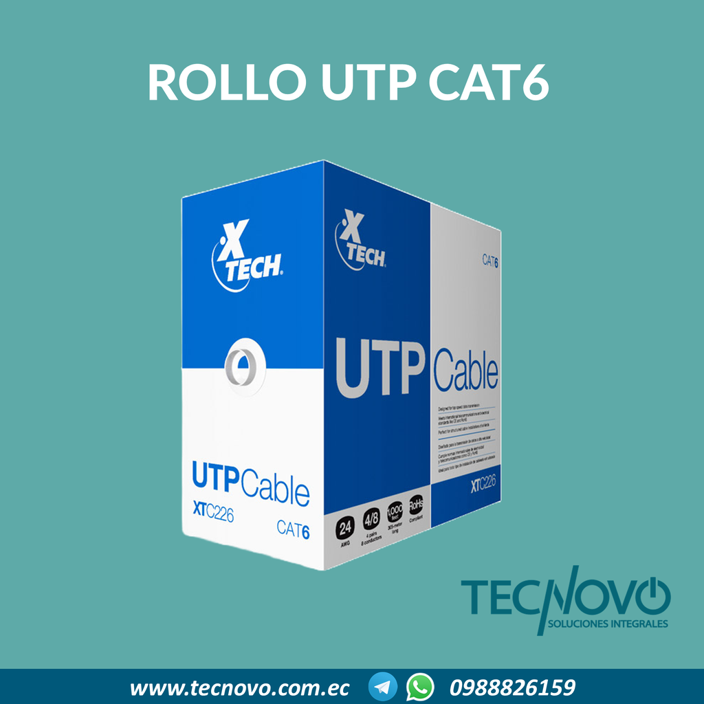 Rollo de cable UTP XTECH CAT6 305 metros