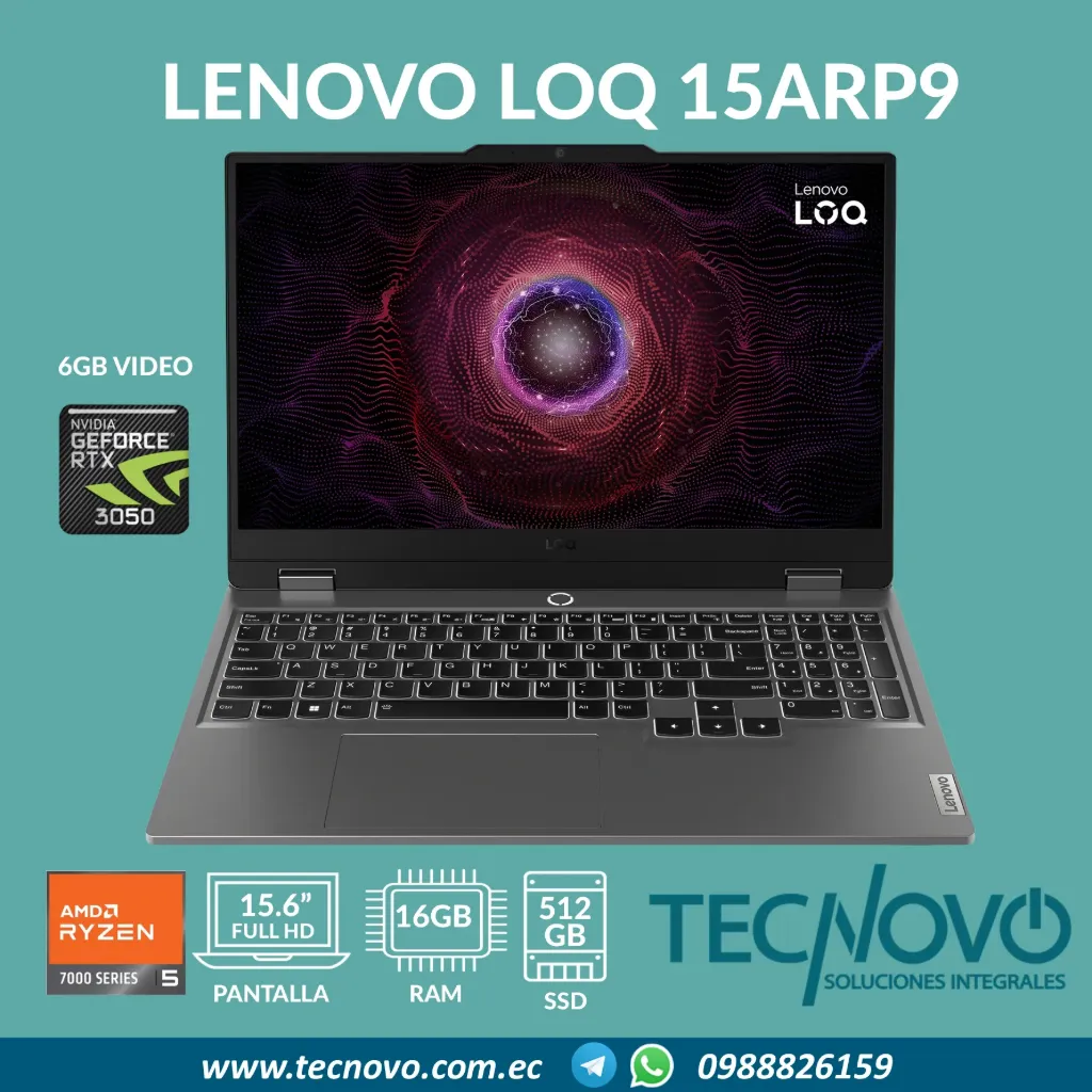 Laptop LENOVO LOQ 15ARP9 AMD Ryzen 5-7235HS 16GB 512GB-SSD RTX 3050 6GB 15.6" FHD