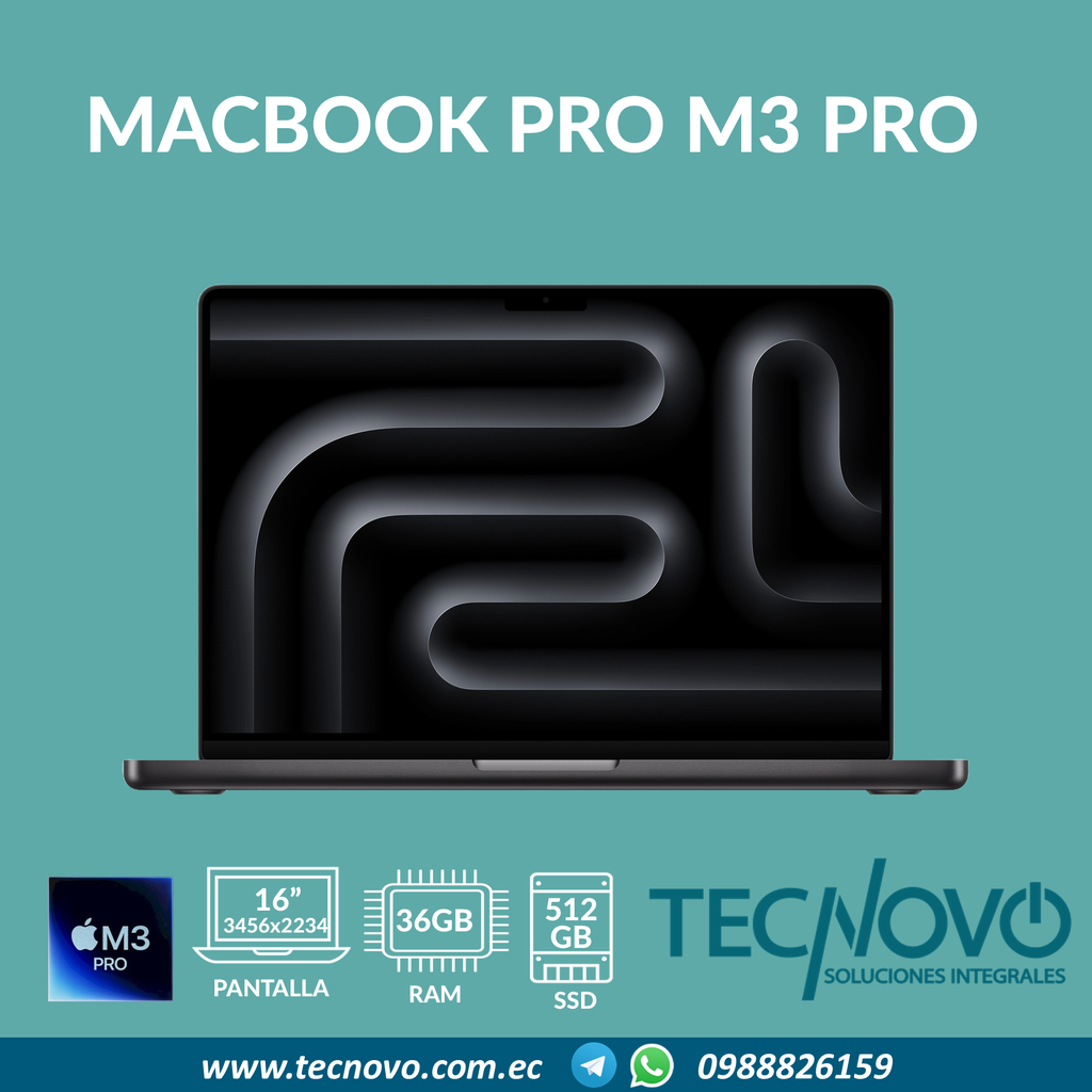 Laptop APPLE MacBook Pro M3 Pro 14-core 30-core GPU 36GB 512GB SSD 16"
