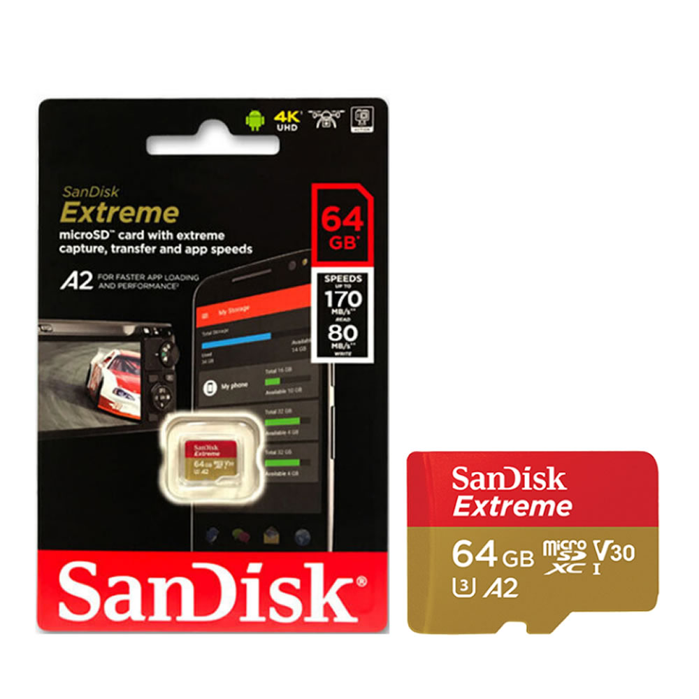 Memoria MicroSD SANDISK Extreme 64gb (adaptador microSDXC a SD Incluido)