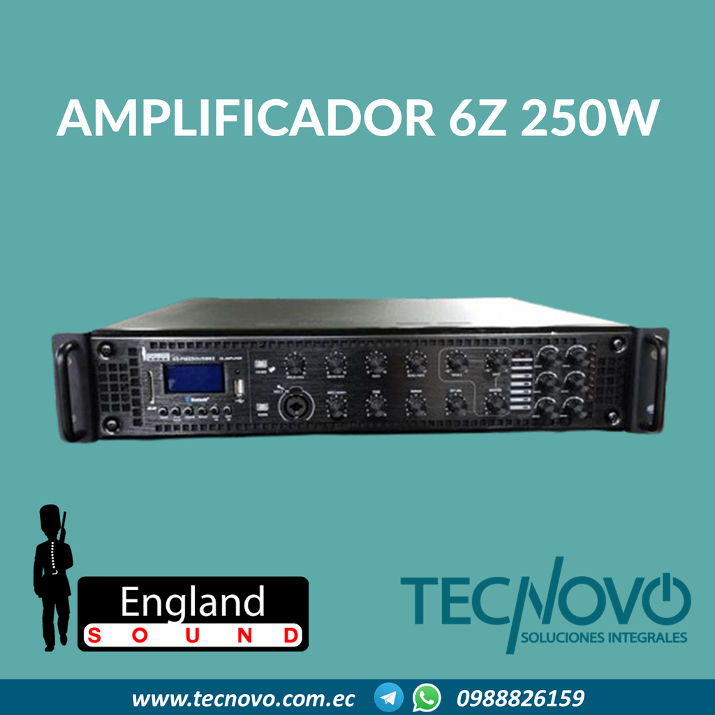 Amplificador England Sound 6 zonas 250W USB/SD/MP3/BT