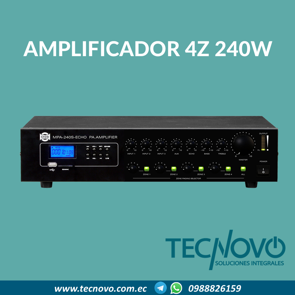 Amplificador Show 4 zonas 240W USB/SD/MP3/MMC
