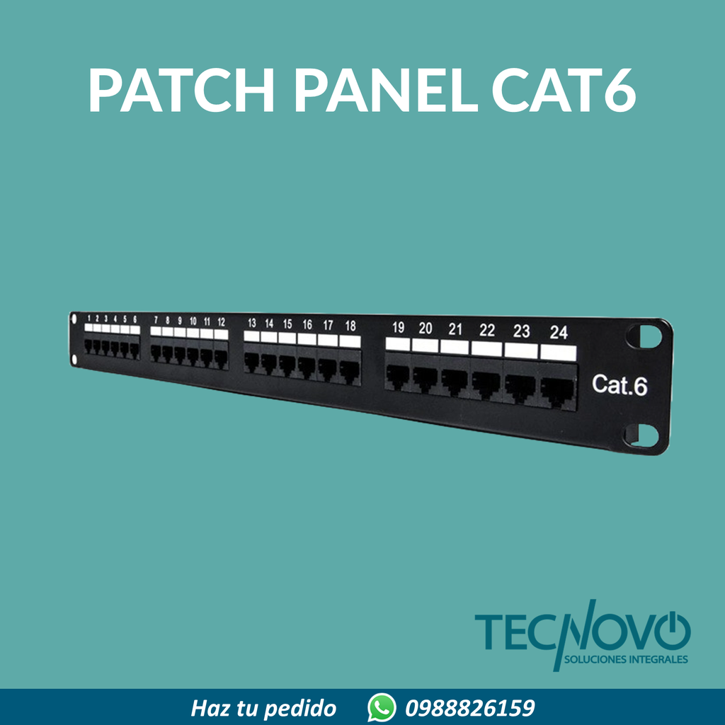 Patch panel CONNECTION CAT6 sólido para montaje en rack 24 puertos