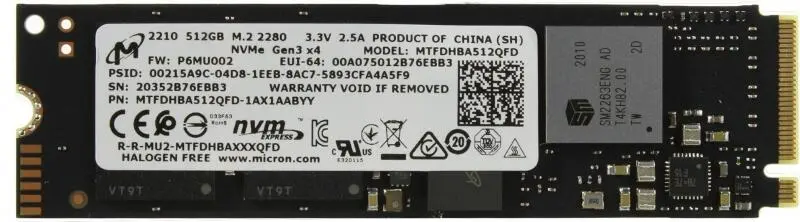 Disco SSD MICRON 2410 MTFD 512GB NVME 2280 512GB BULK