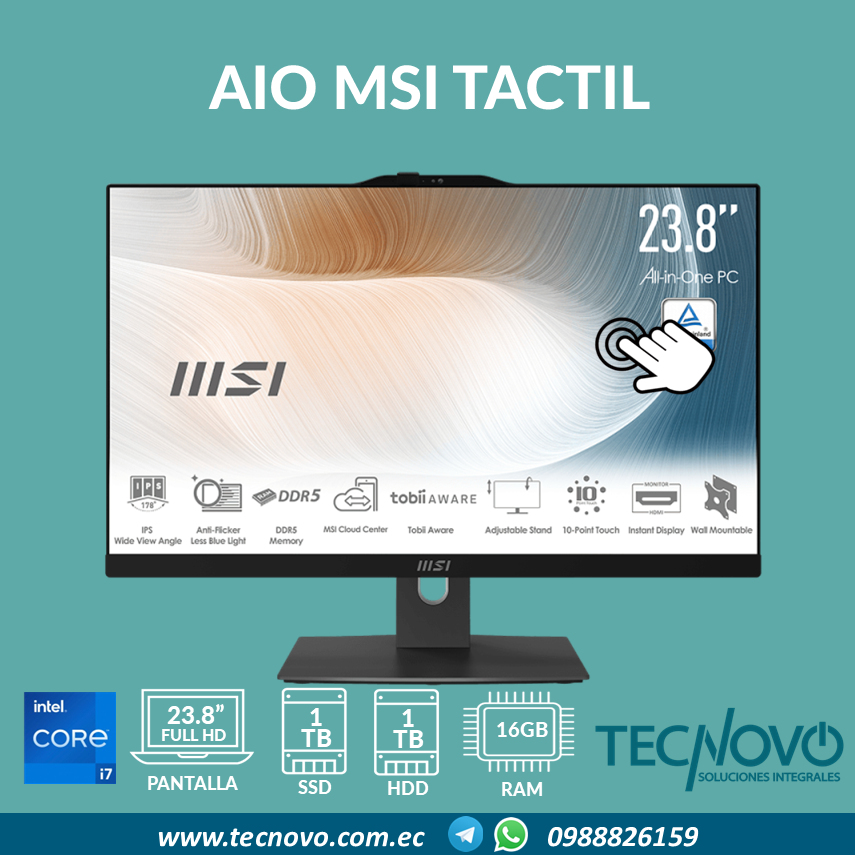 Computador AIO MSI Intel Core I7-150U 16GB 1TB-SSD + 1TB 23.8" Táctil FHD