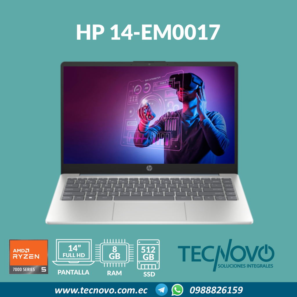 Laptop HP 14-em0017la AMD Ryzen 5 7520U 8GB 512GB-SSD 14"