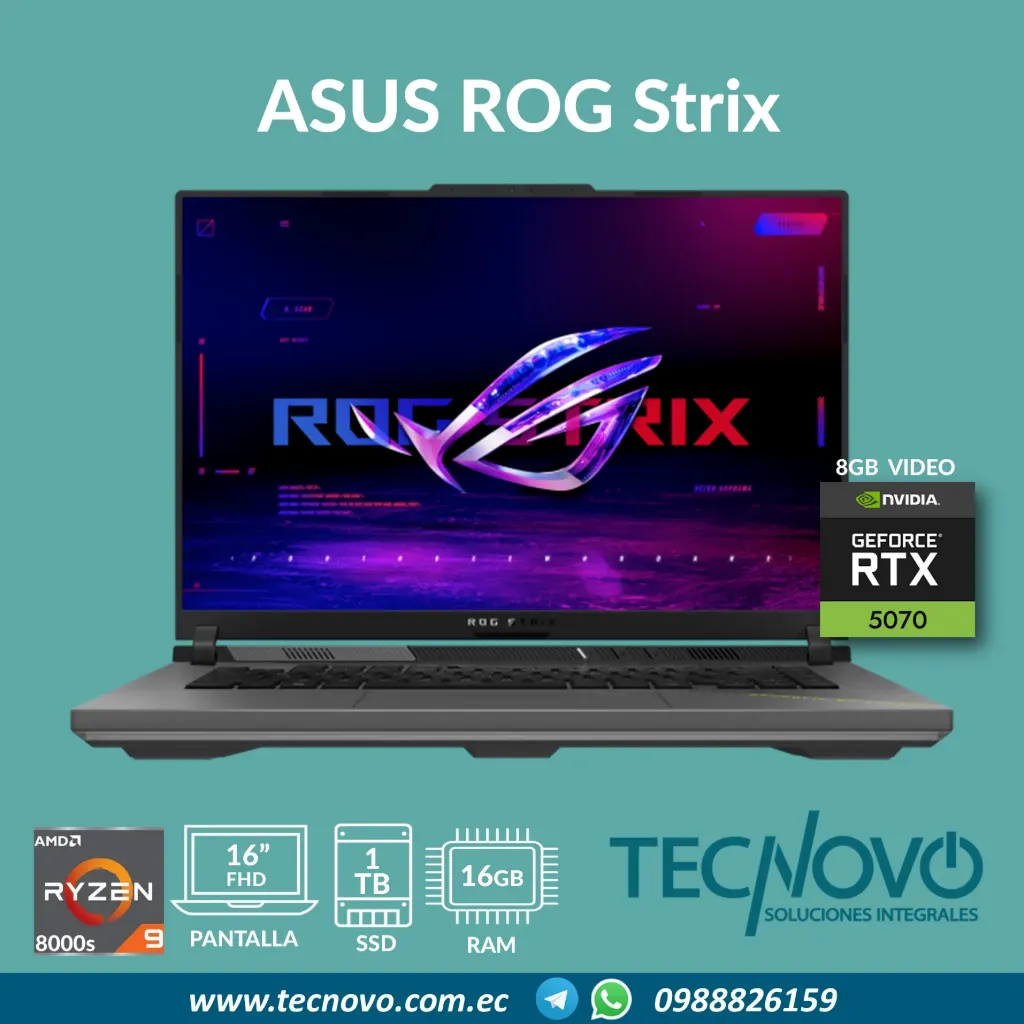 Laptop ASUS ROG Strix G16 G614 AMD Ryzen 9-8940HX 16GB DDR5 1TB SSD RTX-5070 8GB 16" 165HZ