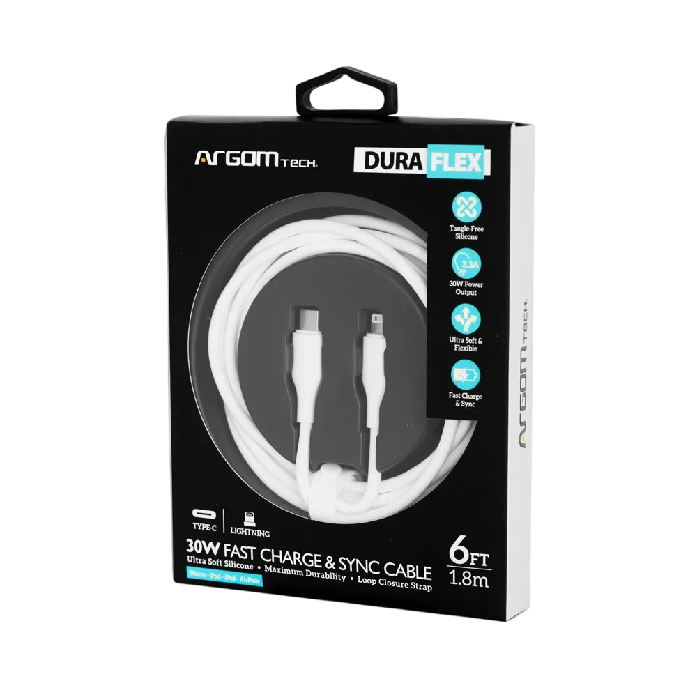 Cable ARGOM tipo C a Lightning 1.8mt DuraFlex 30W