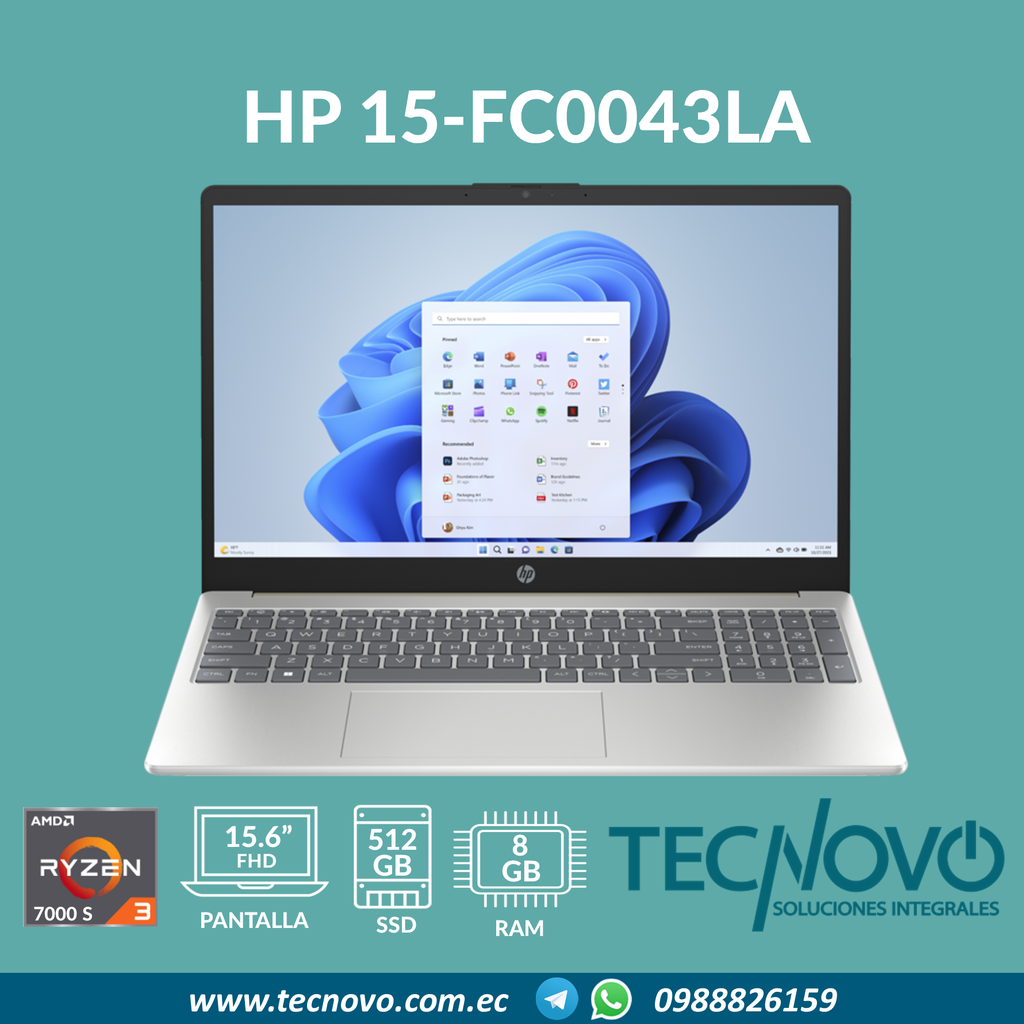 Laptop HP 15-fc0043la AMD Ryzen 3-7320U 8GB 512GB SSD 15.6" FHD