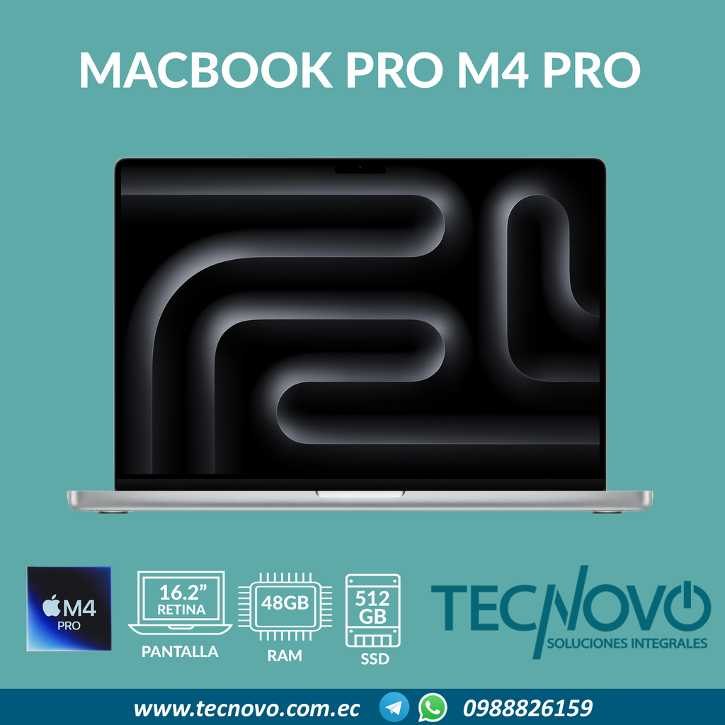Laptop APPLE MacBook Pro M4 Pro 14-core Chip 12-core GPU 48GB 512GB 16.2" Retina