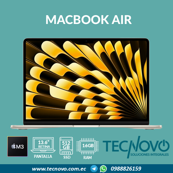 Laptop APPLE MacBook Air M3 CHIP 8-core 10-core GPU 16GB 512GB 13.6" 