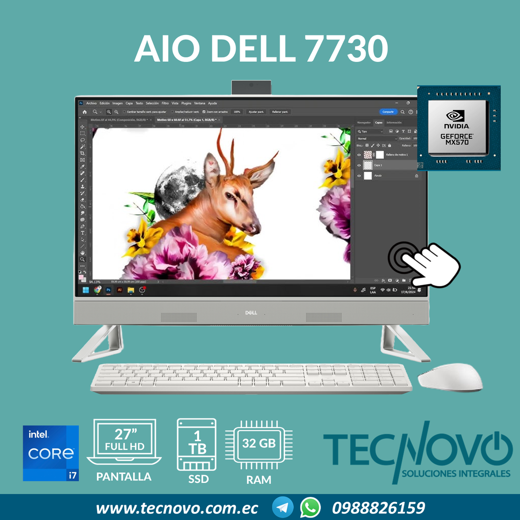 Computador AIO DELL Inspiron 7730 Intel Core 7-150U 32GB 1TB-SSD VID-2GB MX570 27" Táctil FHD