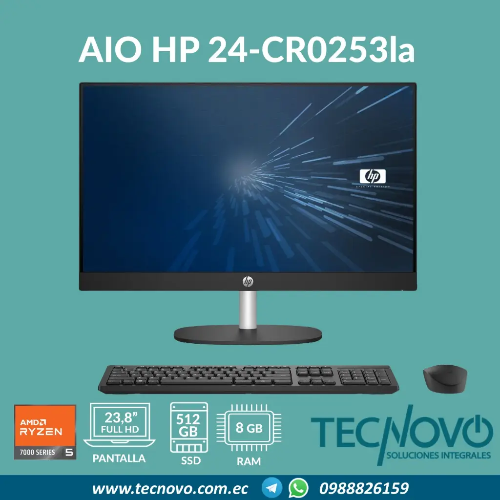 Computador AIO HP 24-cr0253la AMD Ryzen 5-7520U 8GB 512GB SSD 23.8" FHD