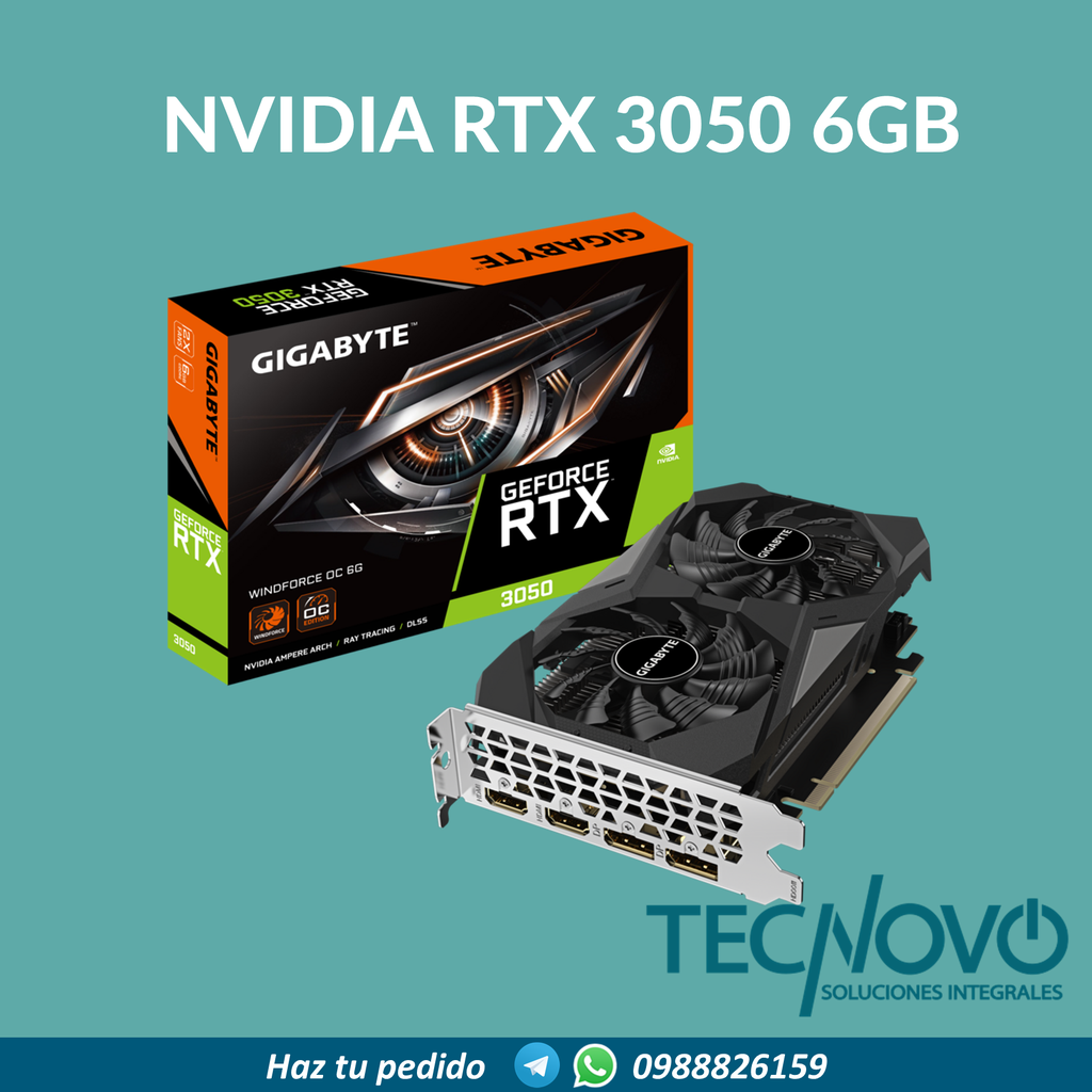 Tarjeta de Video GIGABYTE NVIDIA GeForce RTX 3050 Windforce 6GB GDDR6 PCI-E 4.0x8 DPx2 HDMIx2