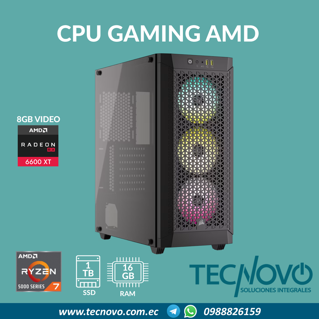 Computador Gaming Ryzen 7-5700G 16GB 1TB-SSD RX-6600 8GB RGB