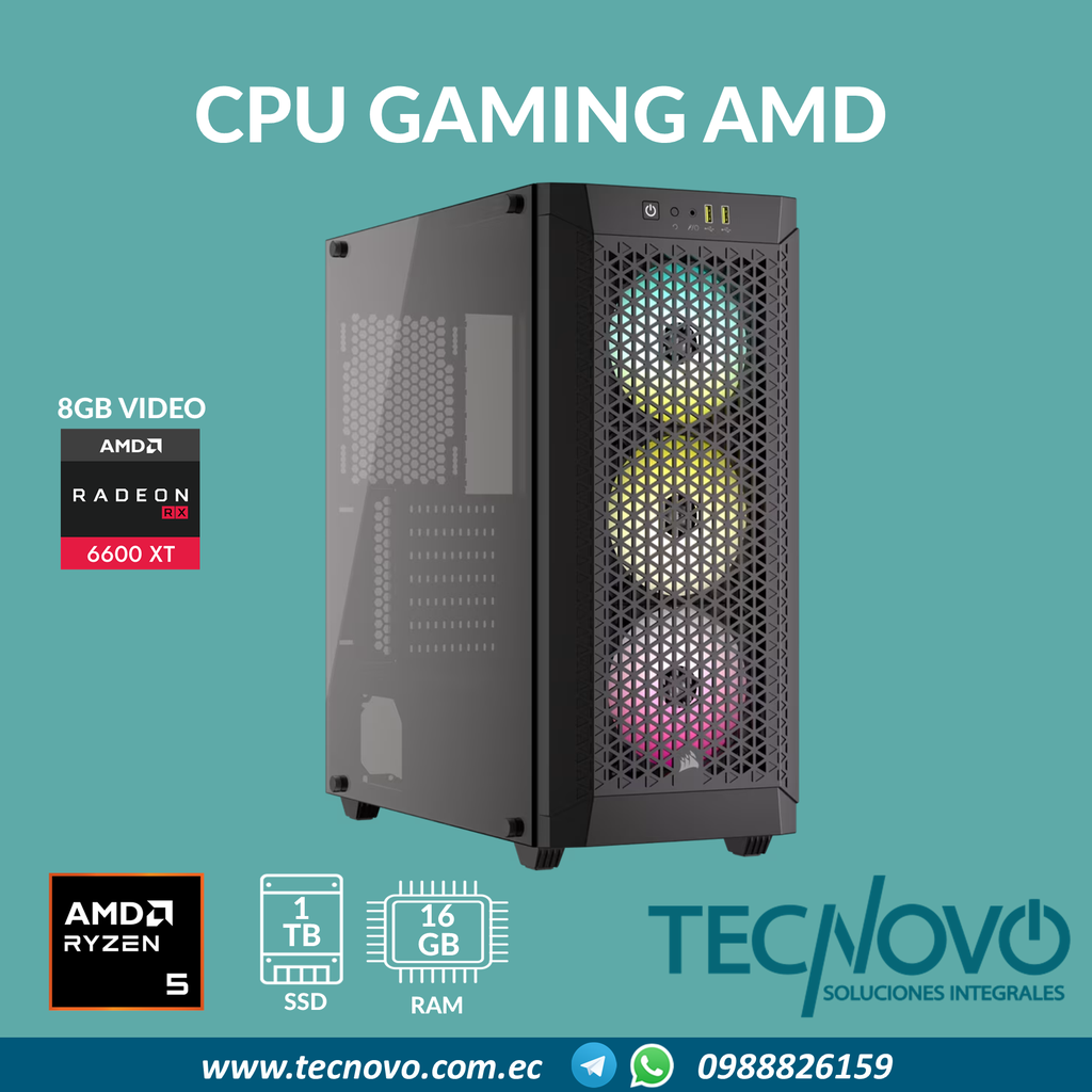 Computador Gaming Ryzen 5-9600X 16GB 1TB-SSD RX-6600 8GB RGB