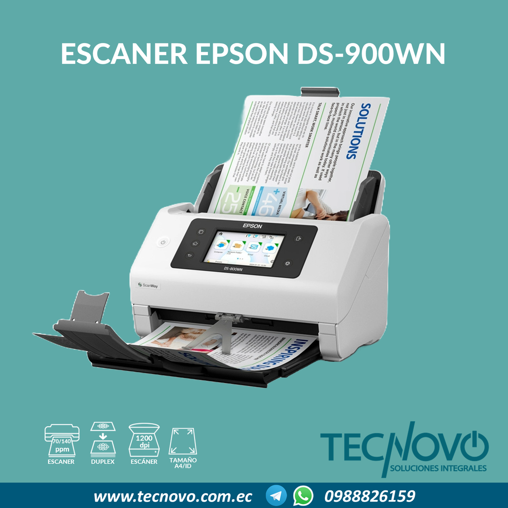 Escáner EPSON Workforce DS-900WN alta velocidad Color WIFI RED USB DUPLEX