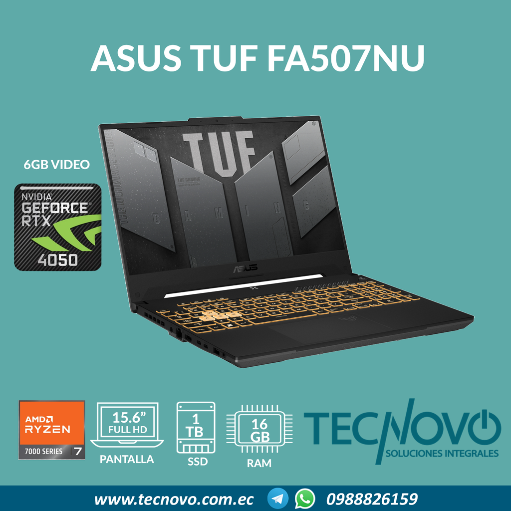 Laptop ASUS FA507NVR AMD Ryzen 7-7435HS 16GB 1TB SSD RTX-4060 8GB 15.6" FHD (MOCHILA + MOUSE)