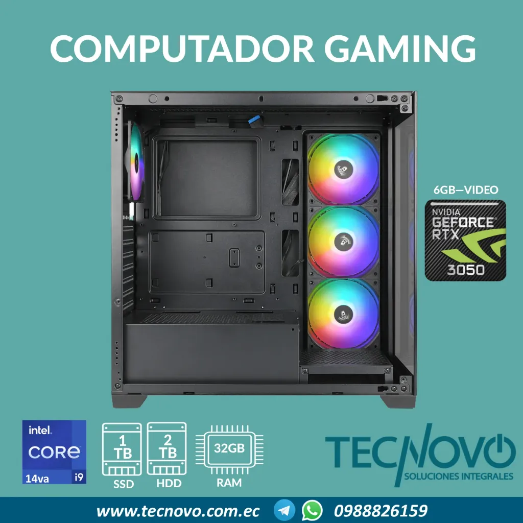 Computador Intel Core I9-14900K 32GB 1TB SSD + 2TB RTX-3050 6GB RGB W11