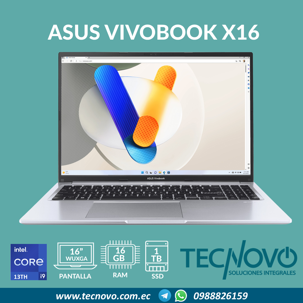 Laptop ASUS VivoBook X1605VA I9-13900H 16GB 1TB-SSD 16" WUXGA + MOCHILA 