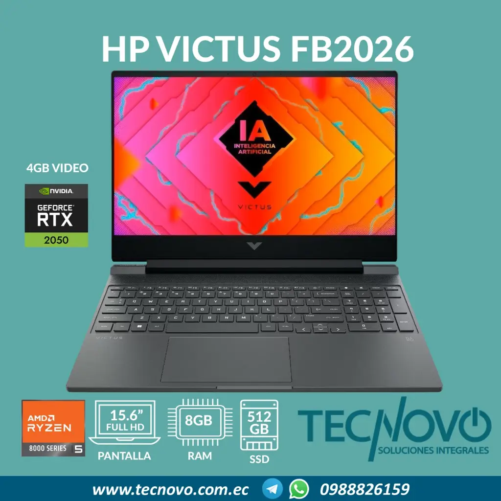 Laptop HP Victus 15-fb2026la AMD Ryzen 5-8645HS 8GB 512GB SSD VID RTX 2050-4GB 15.6" FHD