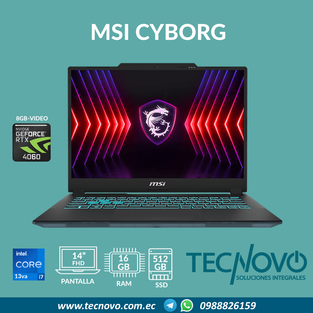 Laptop MSI Cyborg Intel Core I7-13620H 16GB 512GB-SSD RTX 4060-8GB 14" FHD 144Hz