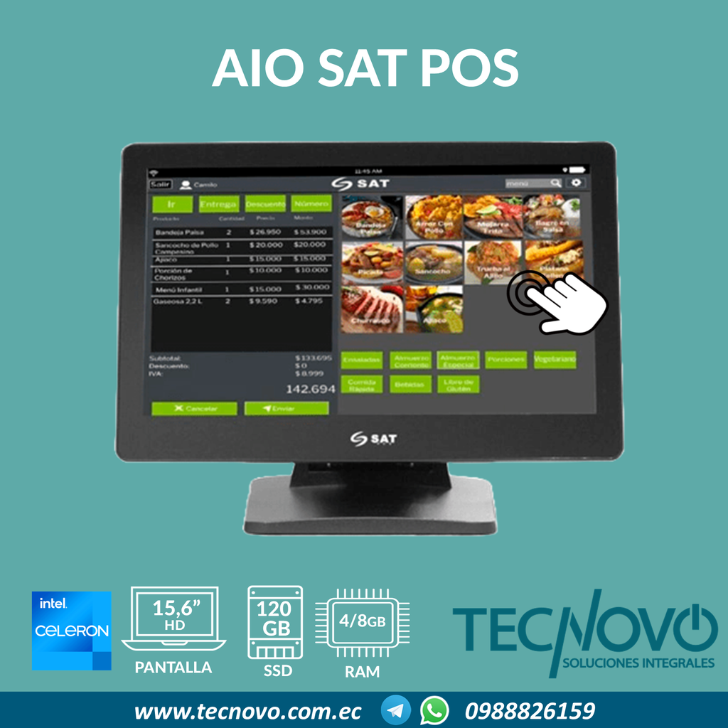 Computador Punto De Venta POS SAT N-140 Intel J4125 4GBGB 120GB 15,6" TACTIL