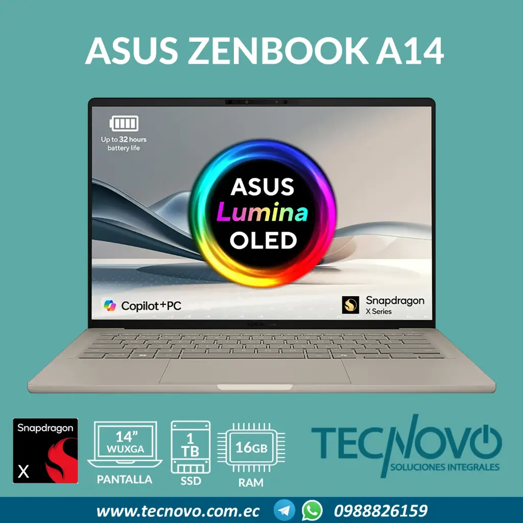 Laptop ASUS Zenbook A14 Snapdragon X1 16GB 1TB SSD 14" OLED WUXGA