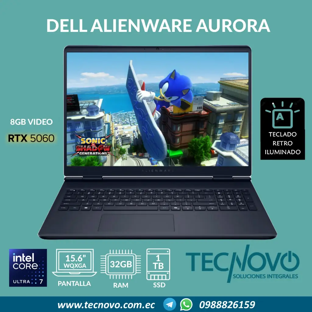 Laptop DELL Alienware Aurora 16 Intel 7-240H 32GB 1TB SSD RTX-5060 8GB 16" WQXGA 120Hz