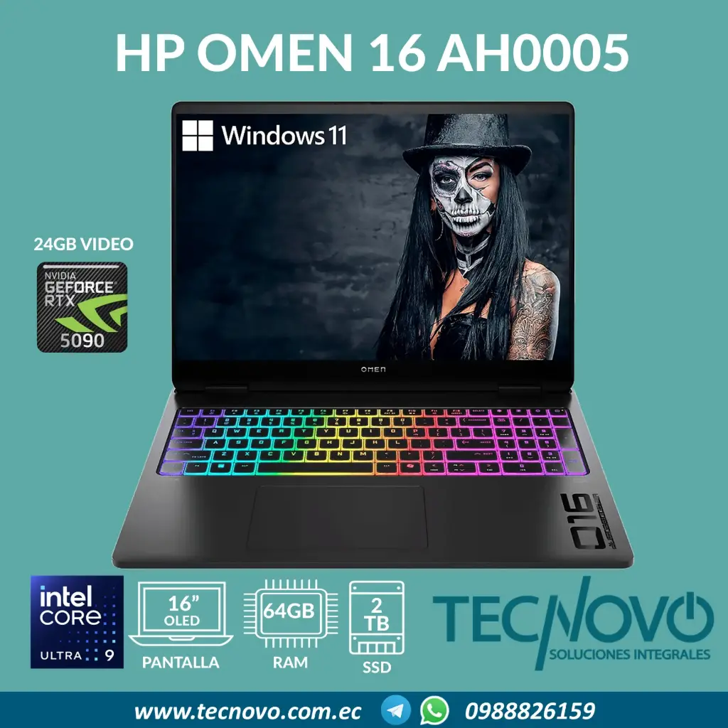 Laptop HP OMEN 16-ah0005la Intel Ultra 9 275HX 64GB 2TB SSD VID RTX 5090 24GB 16" WQXGA OLED