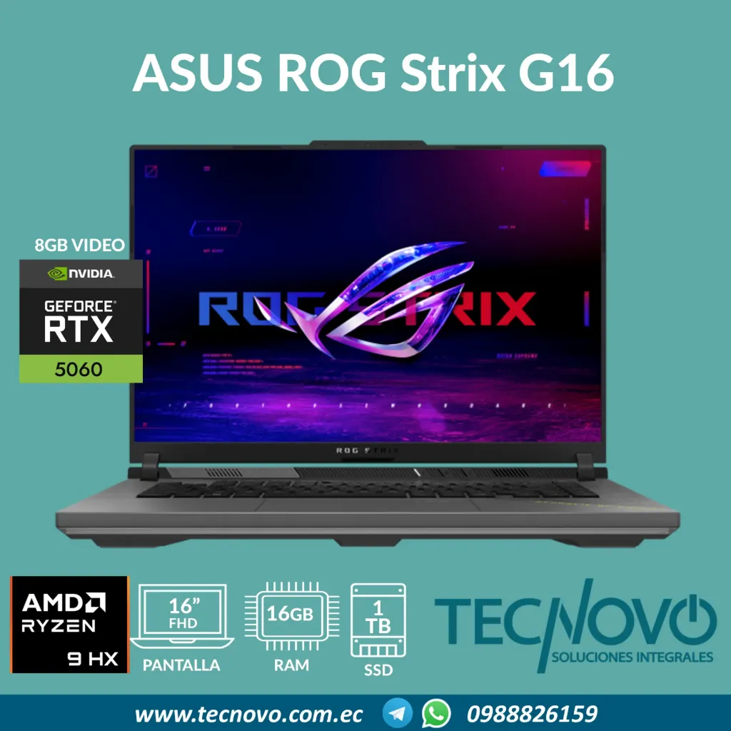 Laptop ASUS ROG Strix G16 AMD Ryzen 9-8940HX 16GB 1TB SSD RTX-5060 8GB 16" 165Hz