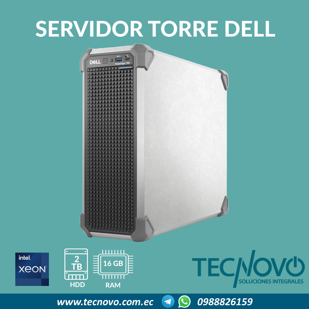 Servidor Dell PowerEdge T160 Intel Xeon 4 cores 16GB 2TB SATA (Torre)