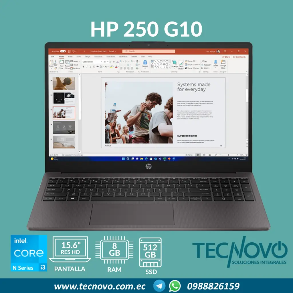 Laptop HP 250 G10 Intel Core I3-N305 8GB 512GB-SSD 15.6"