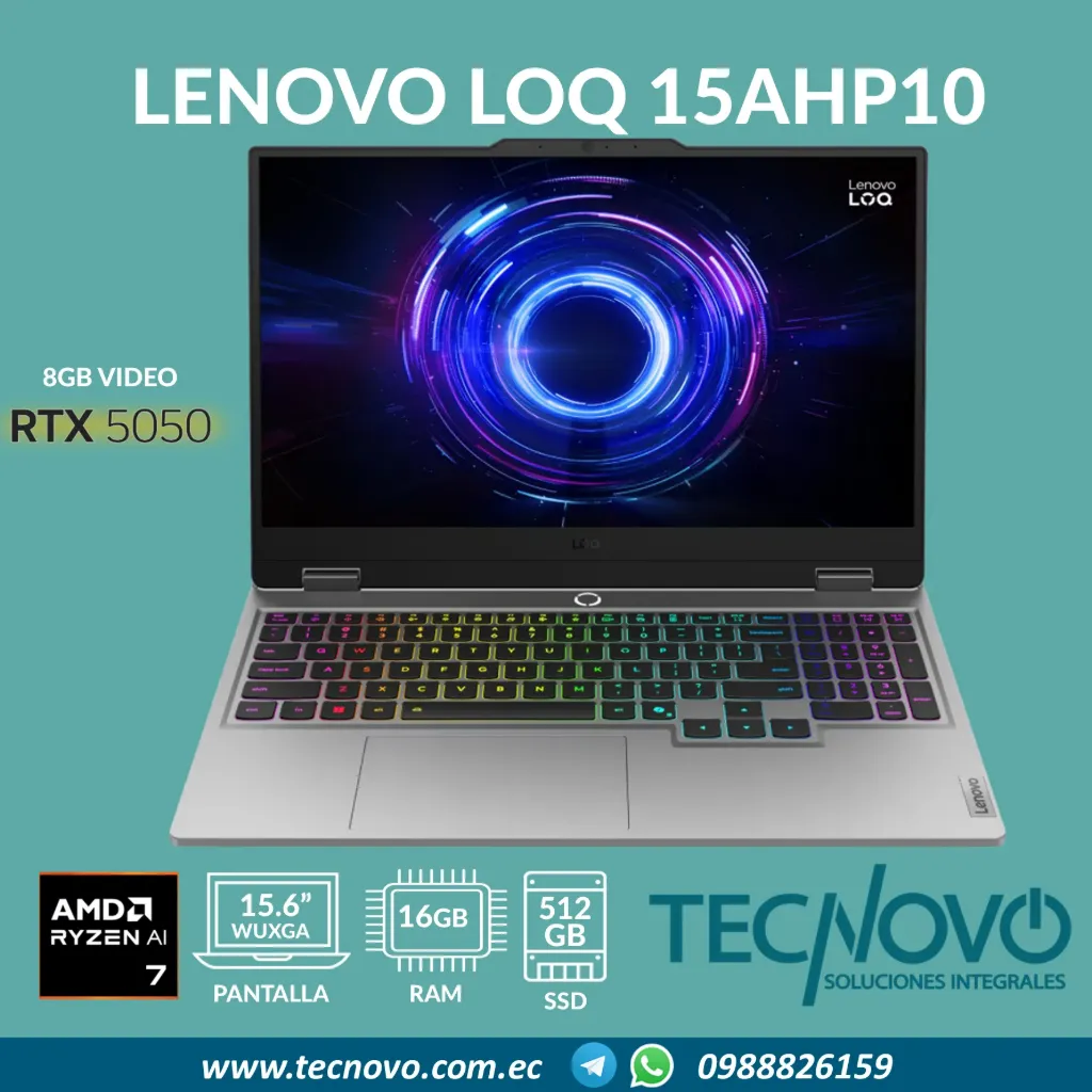 Laptop LENOVO LOQ 15AHP10 AMD Ryzen 7 250 16GB 1TB-SSD RTX 5050 8GB 15.6" FHD + Mouse